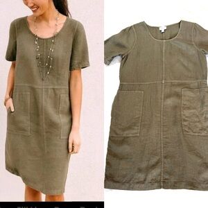 J. Jill Pure Jill Linen Dress Pockets Dyed Olive Size S Breathable Beach Coastal